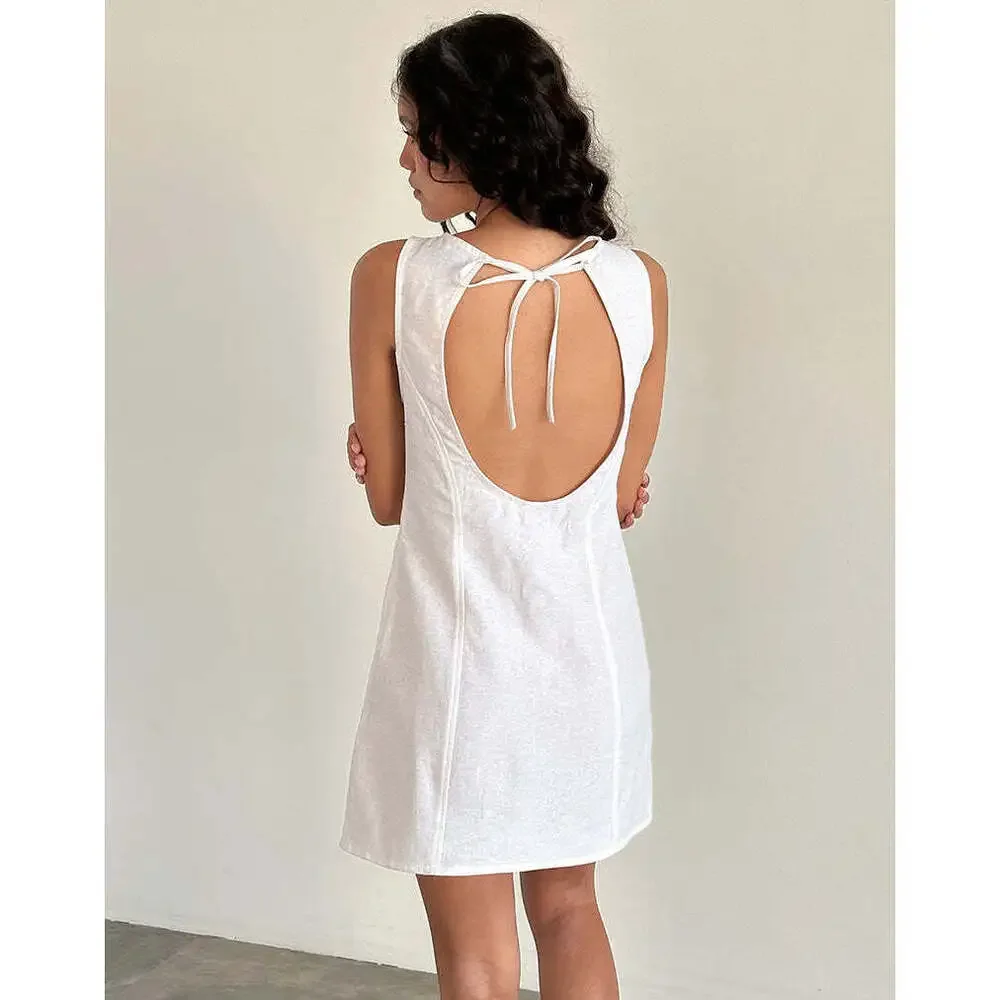 Motel Rocks Ayana Open Back Mini Dress in Off White Linen Size SS - Picture 2 of 3